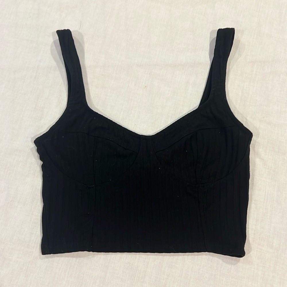 h&m bustier tank top casual going out shirt black elastane crop top size xs